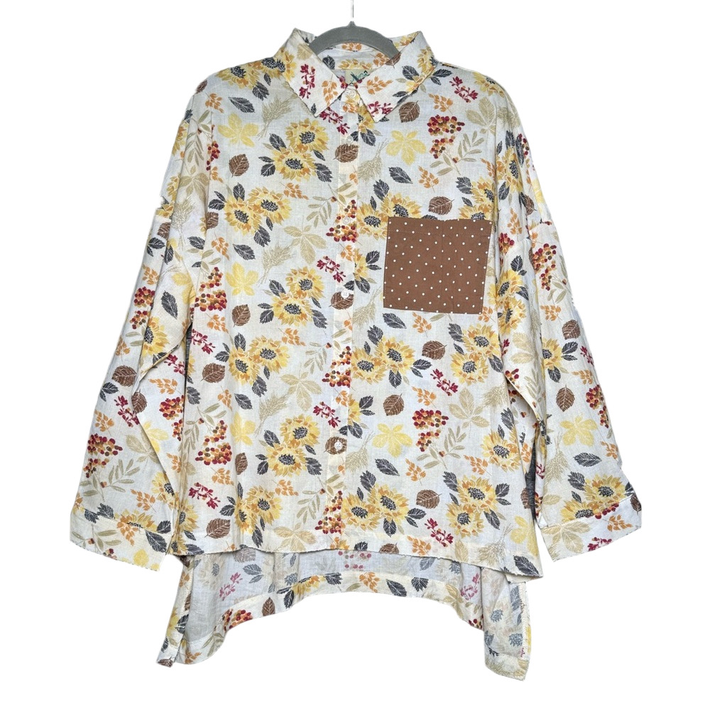 JADED GYPSY Sunny Days Top Button Down Sunflower Pattern Blouse w/ Chest Pocket - Picture 2 of 7